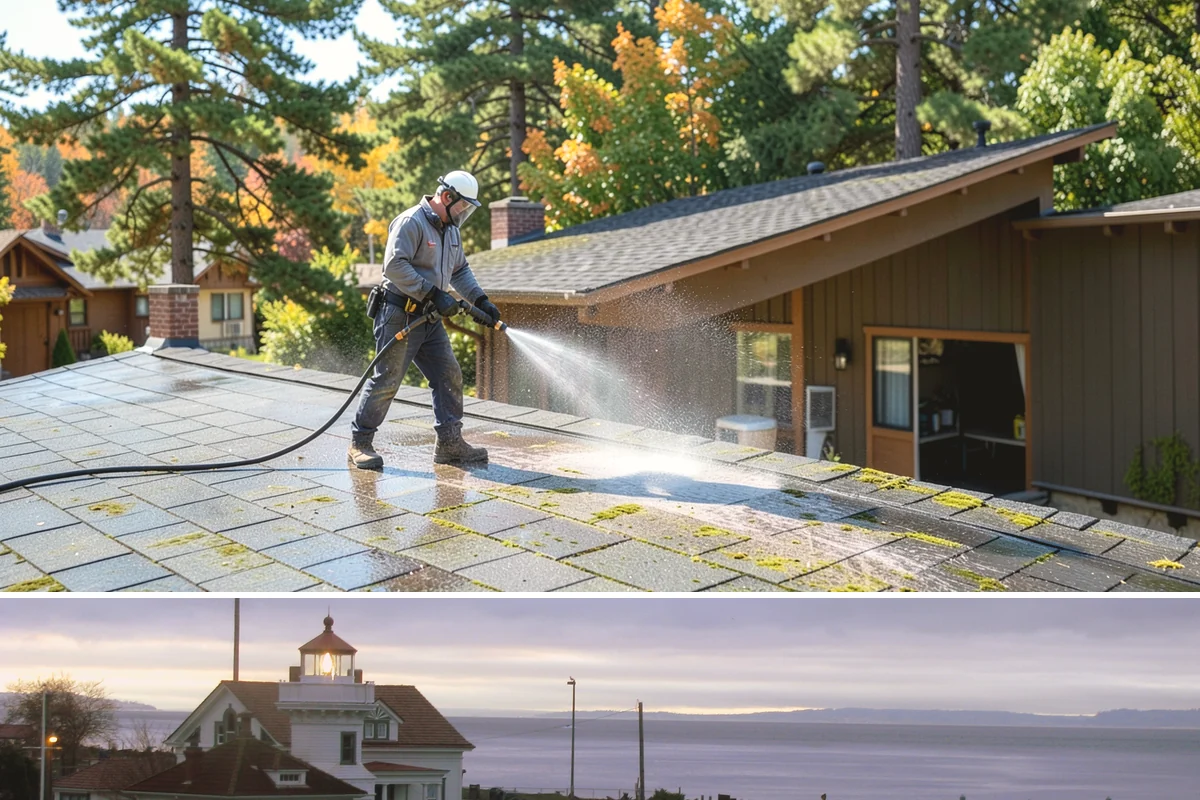 Front Walkway Washing in Mukilteo, Snohomish County, WA - Front walkways look best cleaned in early summer and again in fall after needle drop.