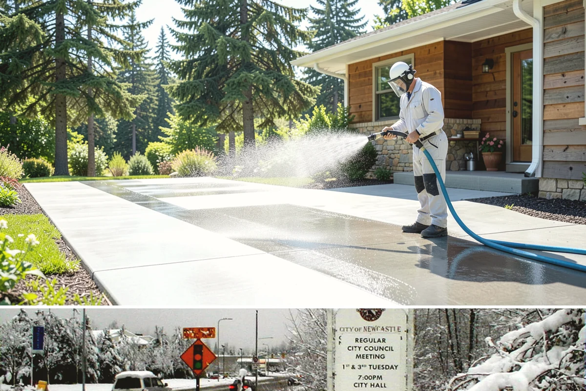 Front Walkway Washing in Newcastle, King County, WA - Front walkways look best cleaned in early summer and again in fall after needle drop.