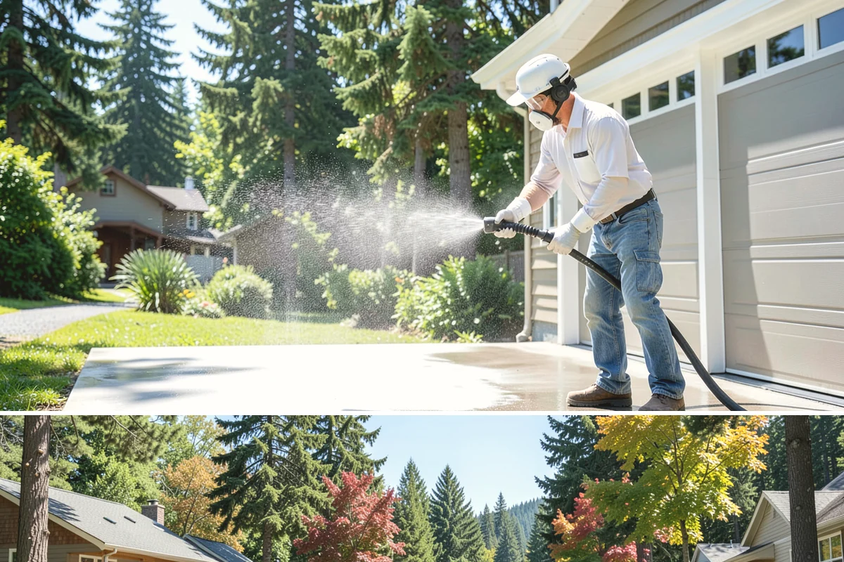 Front Walkway Washing in Orting, Pierce County, WA - Front walkways look best cleaned in early summer and again in fall after needle drop.