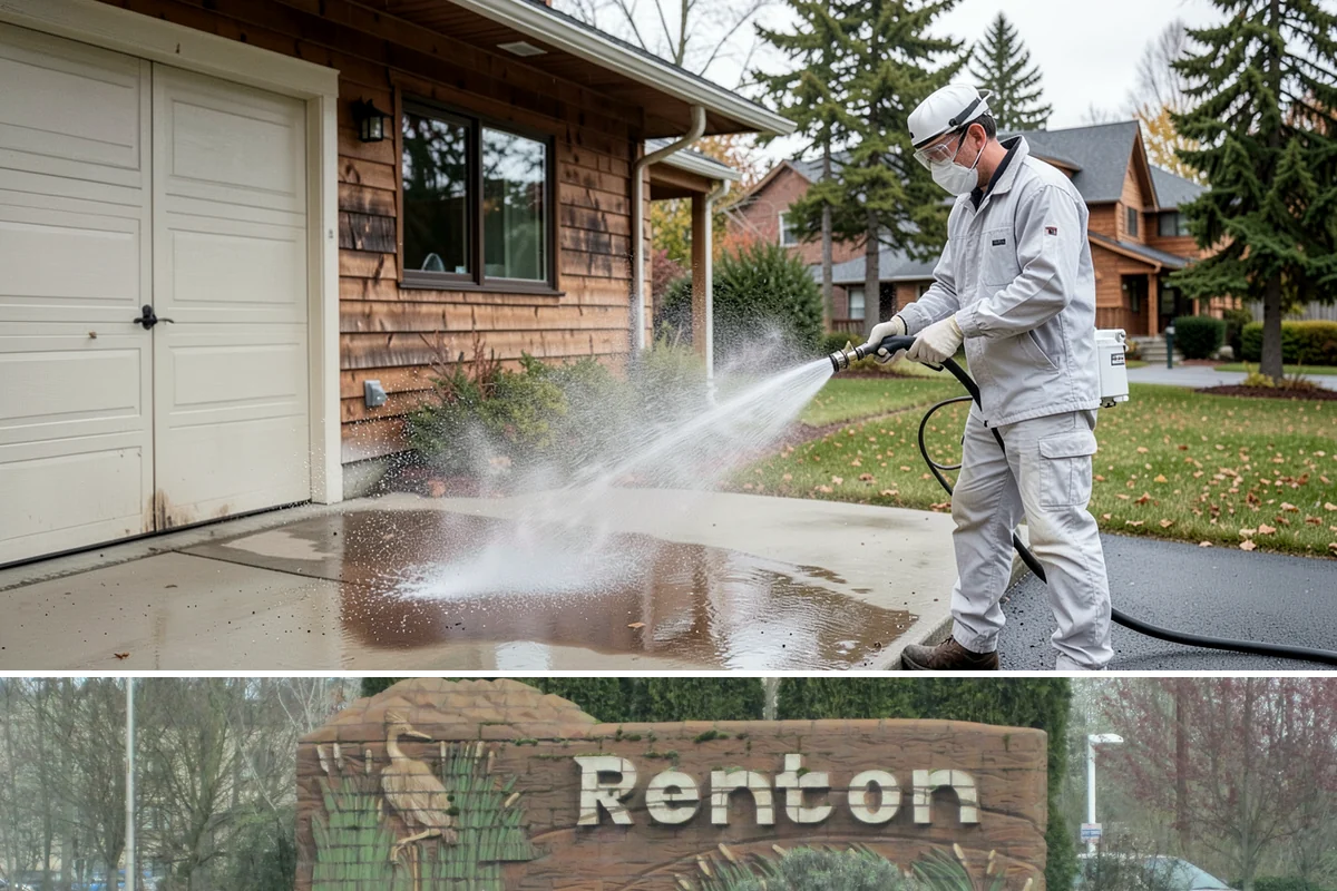 Front Walkway Washing in Renton, King County, WA - Front walkways look best cleaned in early summer and again in fall after needle drop.