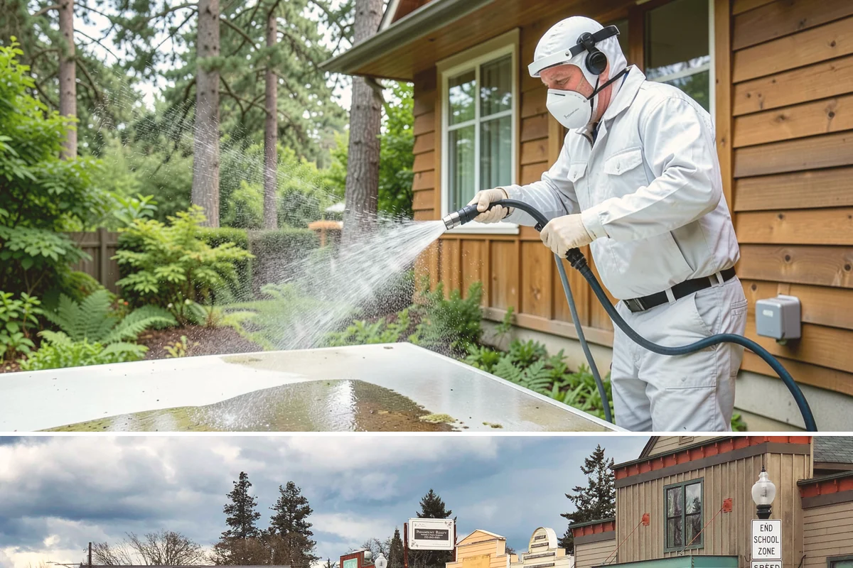 Front Walkway Washing in Roy, Pierce County, WA - Front walkways look best cleaned in early summer and again in fall after needle drop.