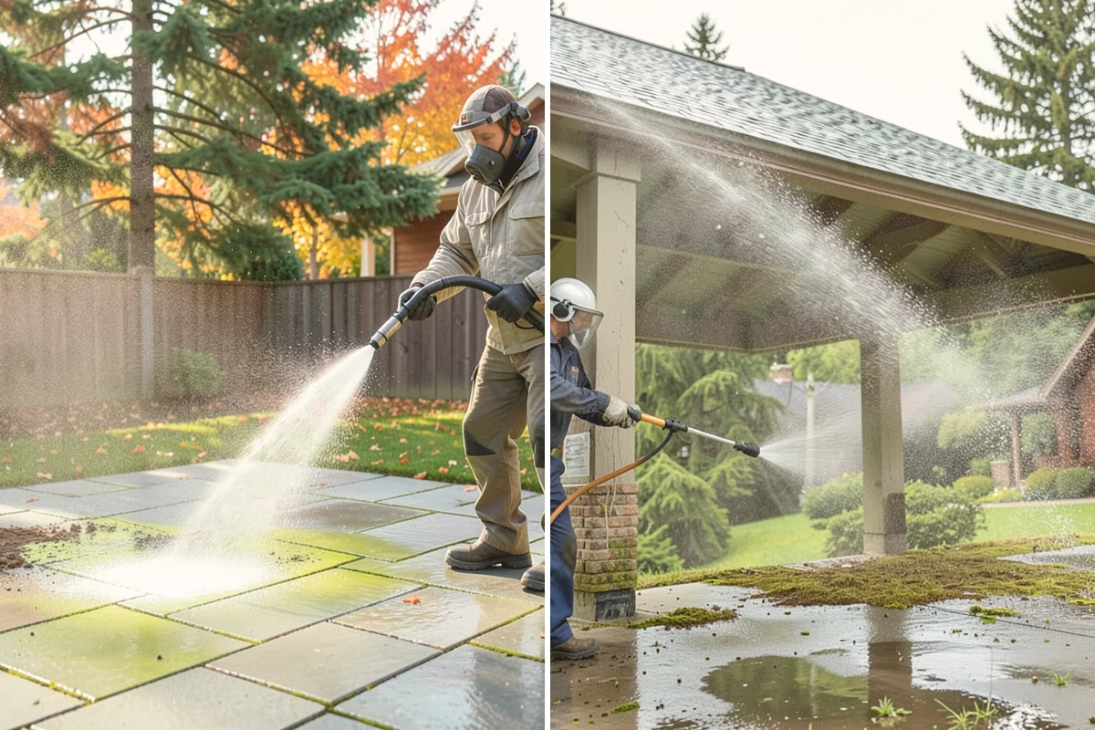 Front Walkway Washing in Sammamish, King County, WA - Clear needles and leaf litter from the full run