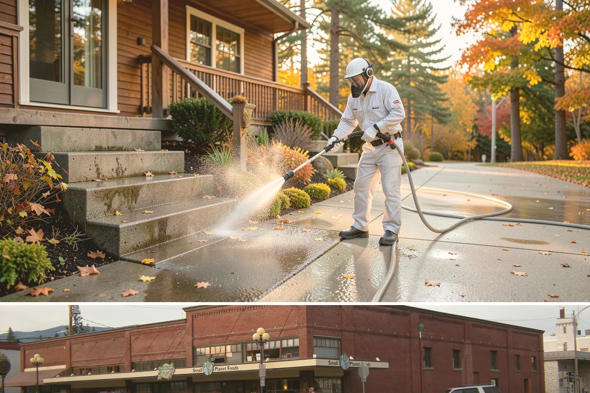 Front Walkway Washing in Sedro-Woolley, Skagit County, WA - Front walkways look best cleaned in early summer and again in fall after needle drop.