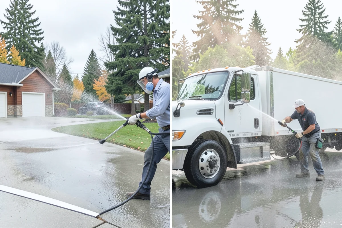 Front Walkway Washing in South Prairie, Pierce County, WA - Clear needles and leaf litter from the full run