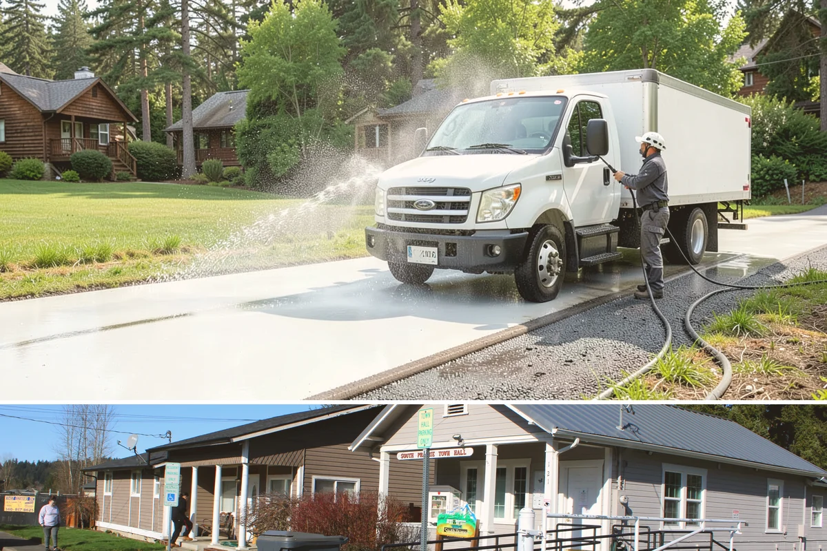 Front Walkway Washing in South Prairie, Pierce County, WA - Front walkways look best cleaned in early summer and again in fall after needle drop.