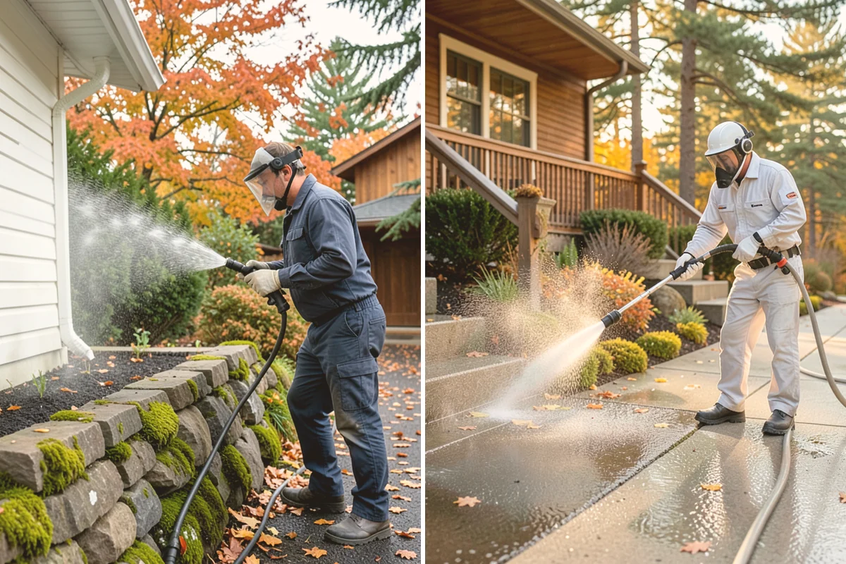Front Walkway Washing in Stanwood, Snohomish County, WA - Clear needles and leaf litter from the full run