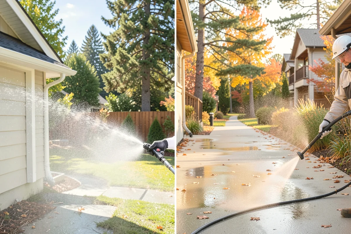 Front Walkway Washing in Steilacoom, Pierce County, WA - Clear needles and leaf litter from the full run