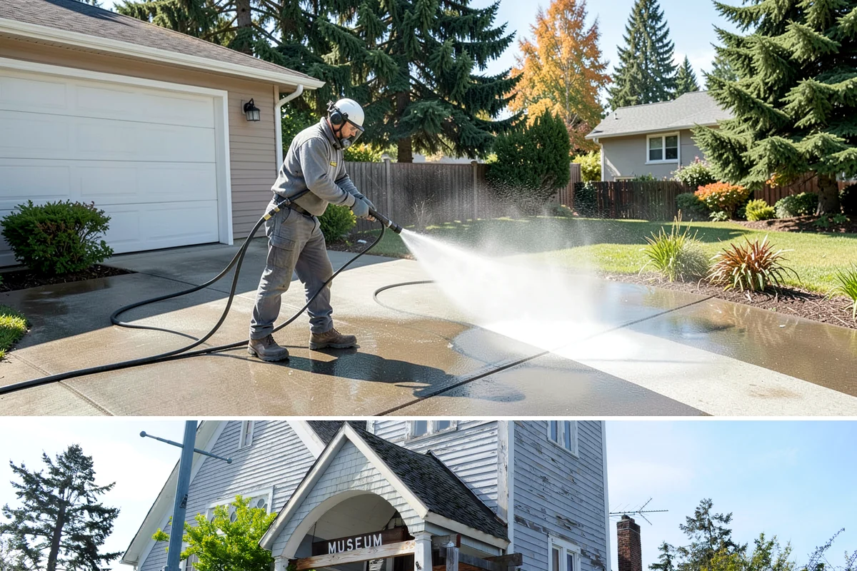 Front Walkway Washing in Steilacoom, Pierce County, WA - Front walkways look best cleaned in early summer and again in fall after needle drop.