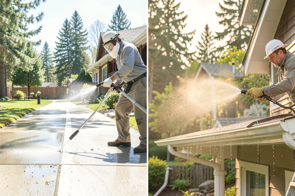 Front Walkway Washing in University Place, Pierce County, WA - Clear needles and leaf litter from the full run