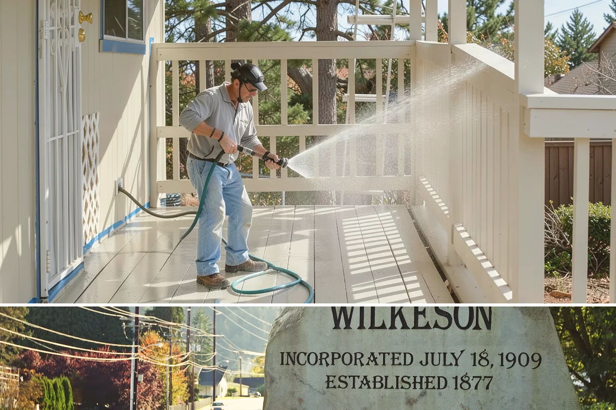 Front Walkway Washing in Wilkeson, Pierce County, WA - Front walkways look best cleaned in early summer and again in fall after needle drop.