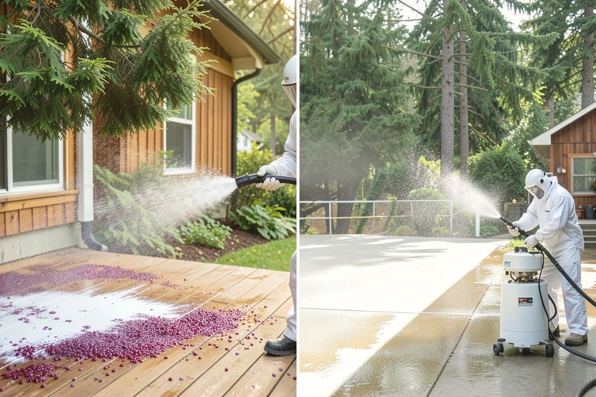 Front Walkway Washing in Yarrow Point, King County, WA - Clear needles and leaf litter from the full run