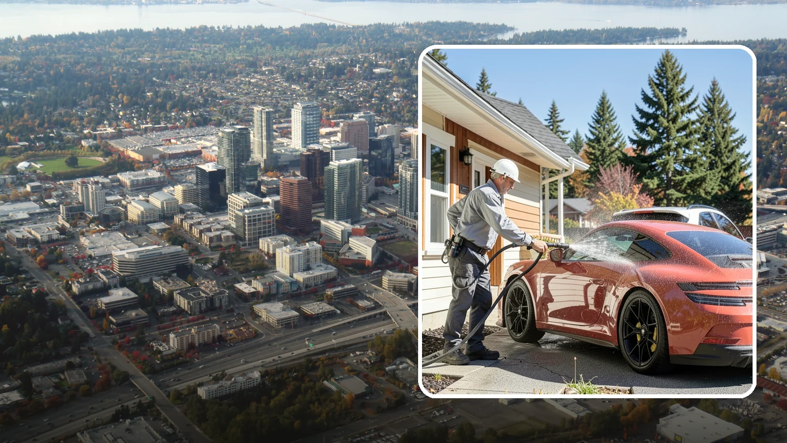 Full Exterior Cleaning Package in Bellevue, King County, WA - We clean every exterior surface, from roof and siding to driveway and walkways, for a top-to-bottom property reset.