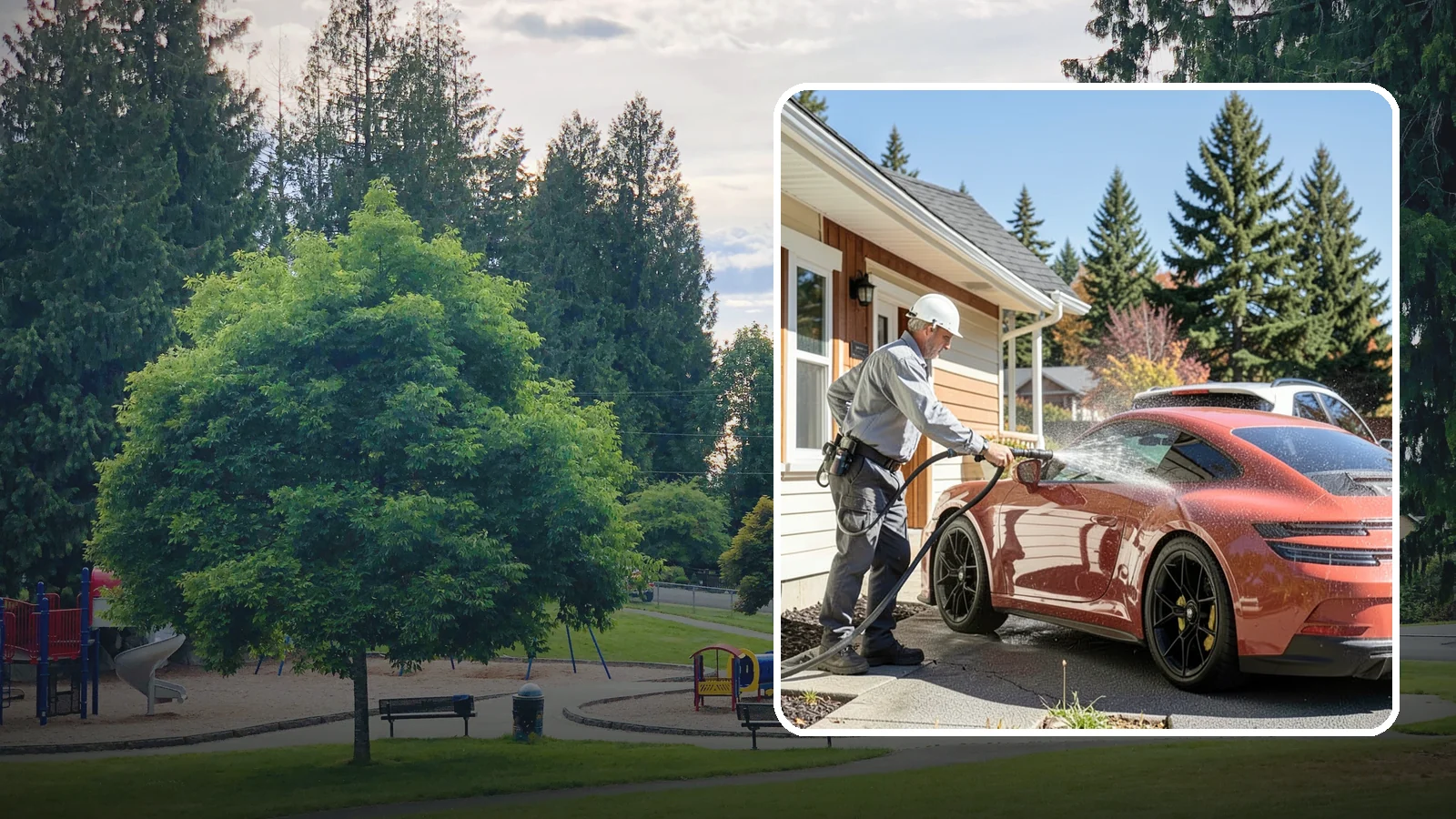 Full Exterior Cleaning Package in Bonney Lake, Pierce County, WA - We clean every exterior surface, from roof and siding to driveway and walkways, for a top-to-bottom property reset.