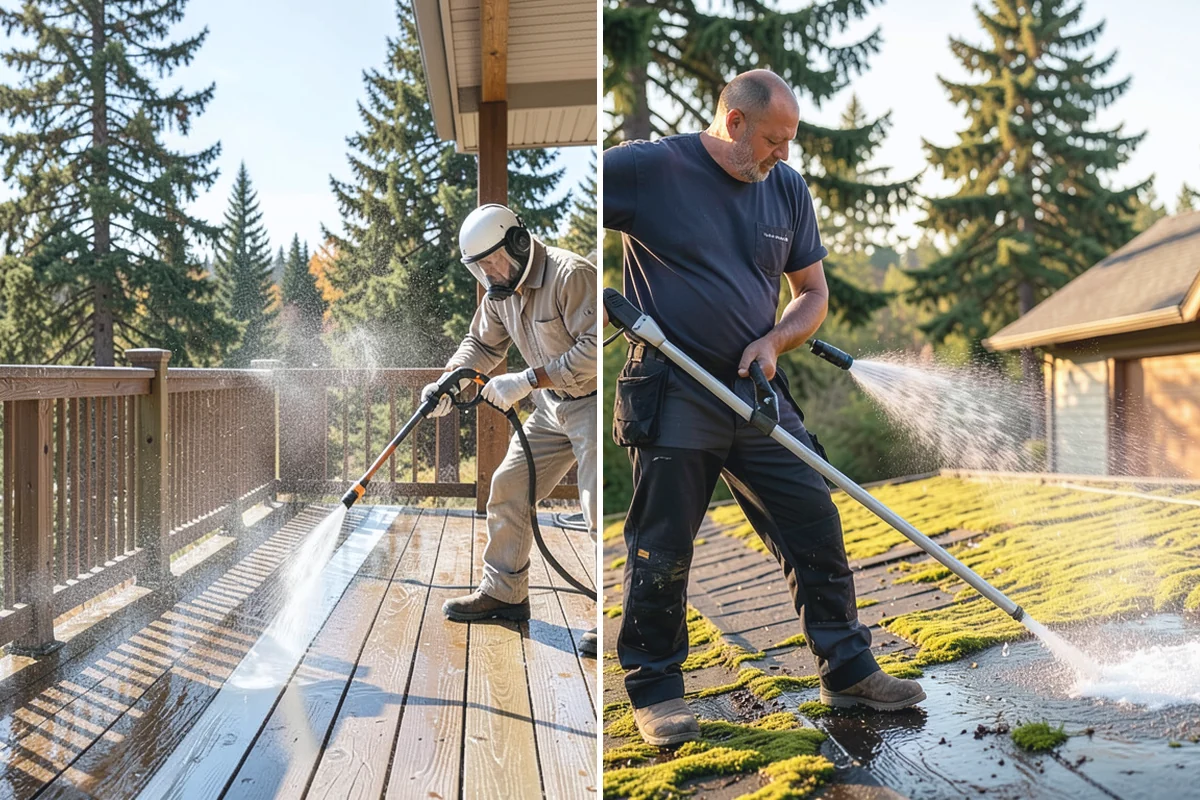 Full Exterior Cleaning Package in Buckley, Pierce County, WA - Soft wash the roof and treat moss and streaking