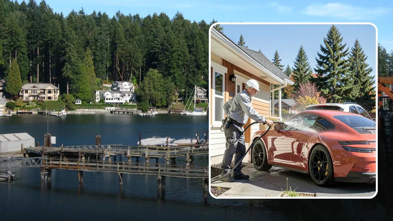 Full Exterior Cleaning Package in Gig Harbor, Pierce County, WA - We clean every exterior surface, from roof and siding to driveway and walkways, for a top-to-bottom property reset.