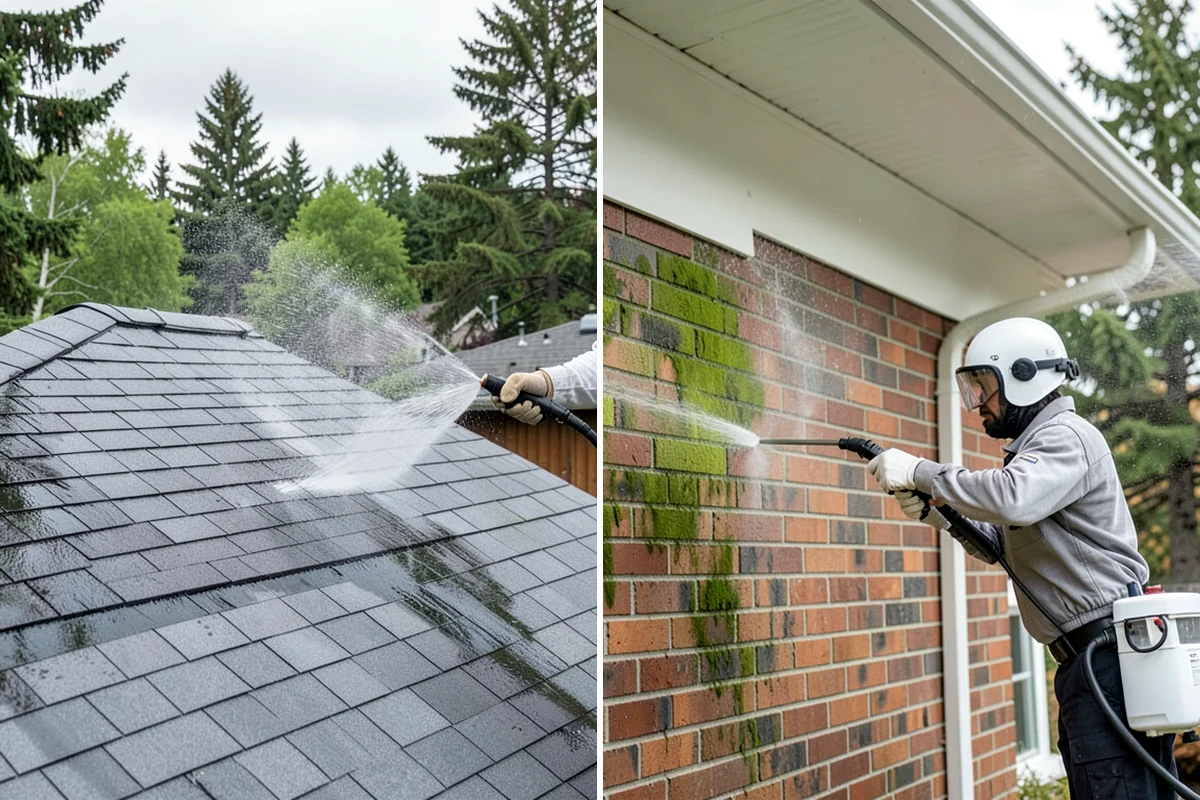 Full Exterior Cleaning Package in Hunts Point, King County, WA - Soft wash the roof and treat moss and streaking