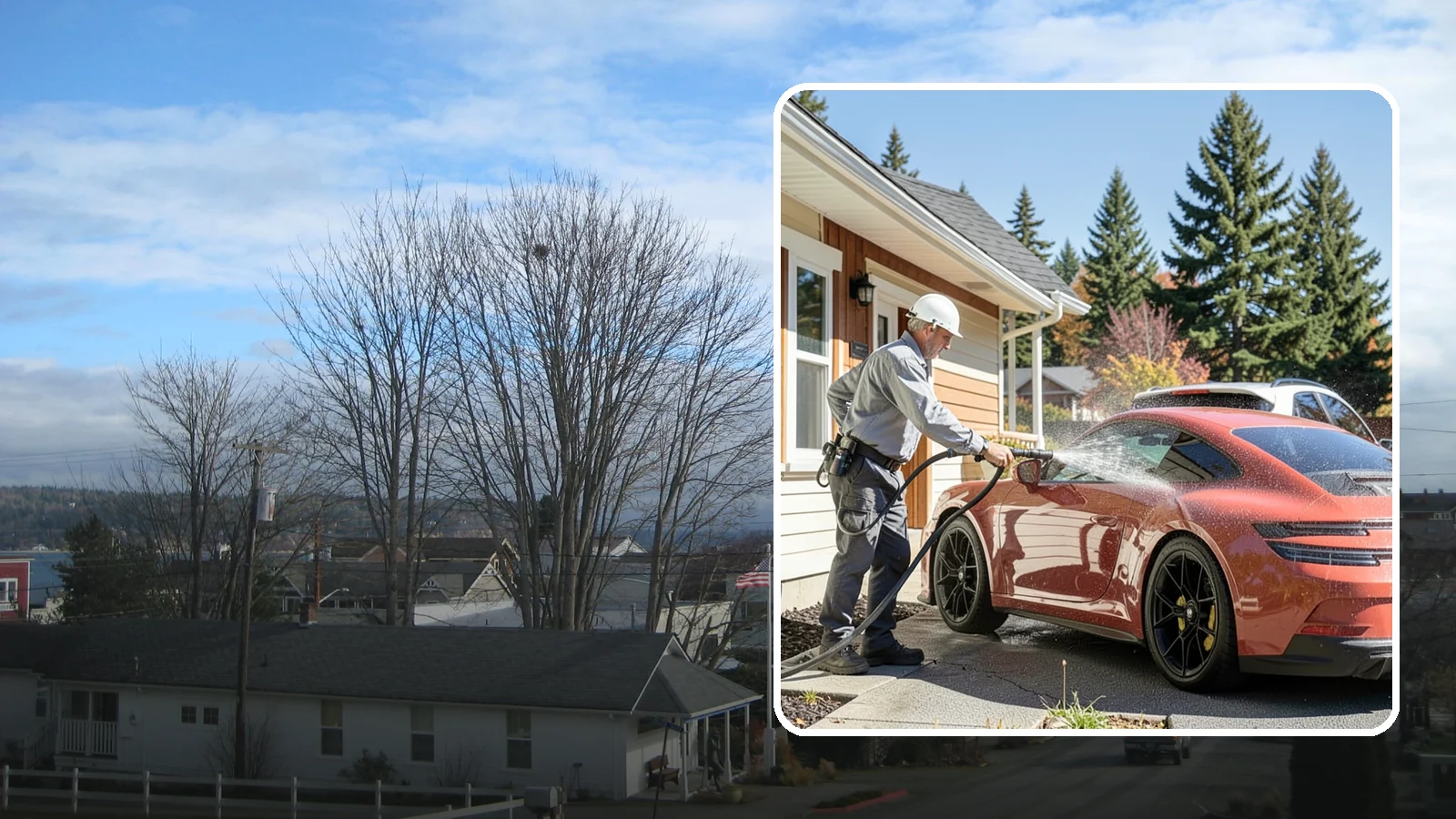 Full Exterior Cleaning Package in Langley, Island County, WA - We clean every exterior surface, from roof and siding to driveway and walkways, for a top-to-bottom property reset.