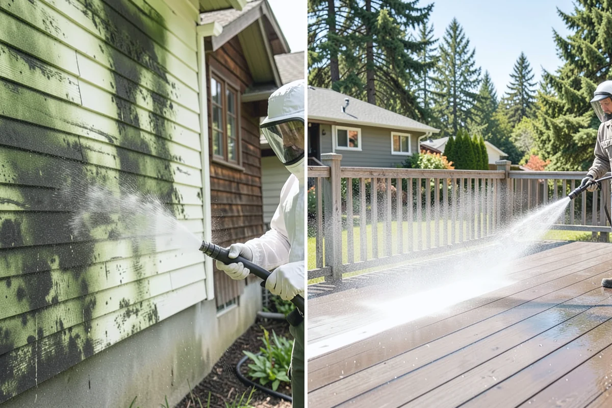Full Exterior Cleaning Package in Marysville, Snohomish County, WA - Soft wash the roof and treat moss and streaking