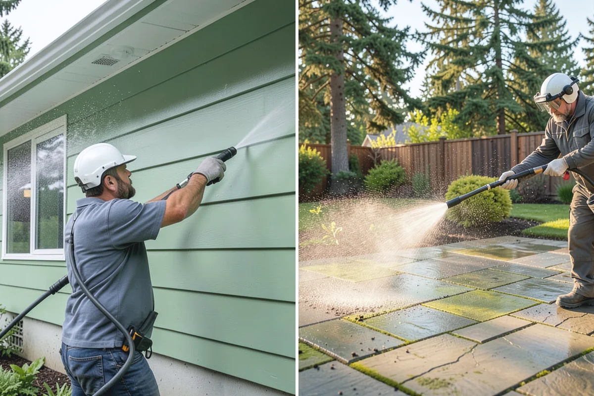 Full Exterior Cleaning Package in Medina, King County, WA - Soft wash the roof and treat moss and streaking