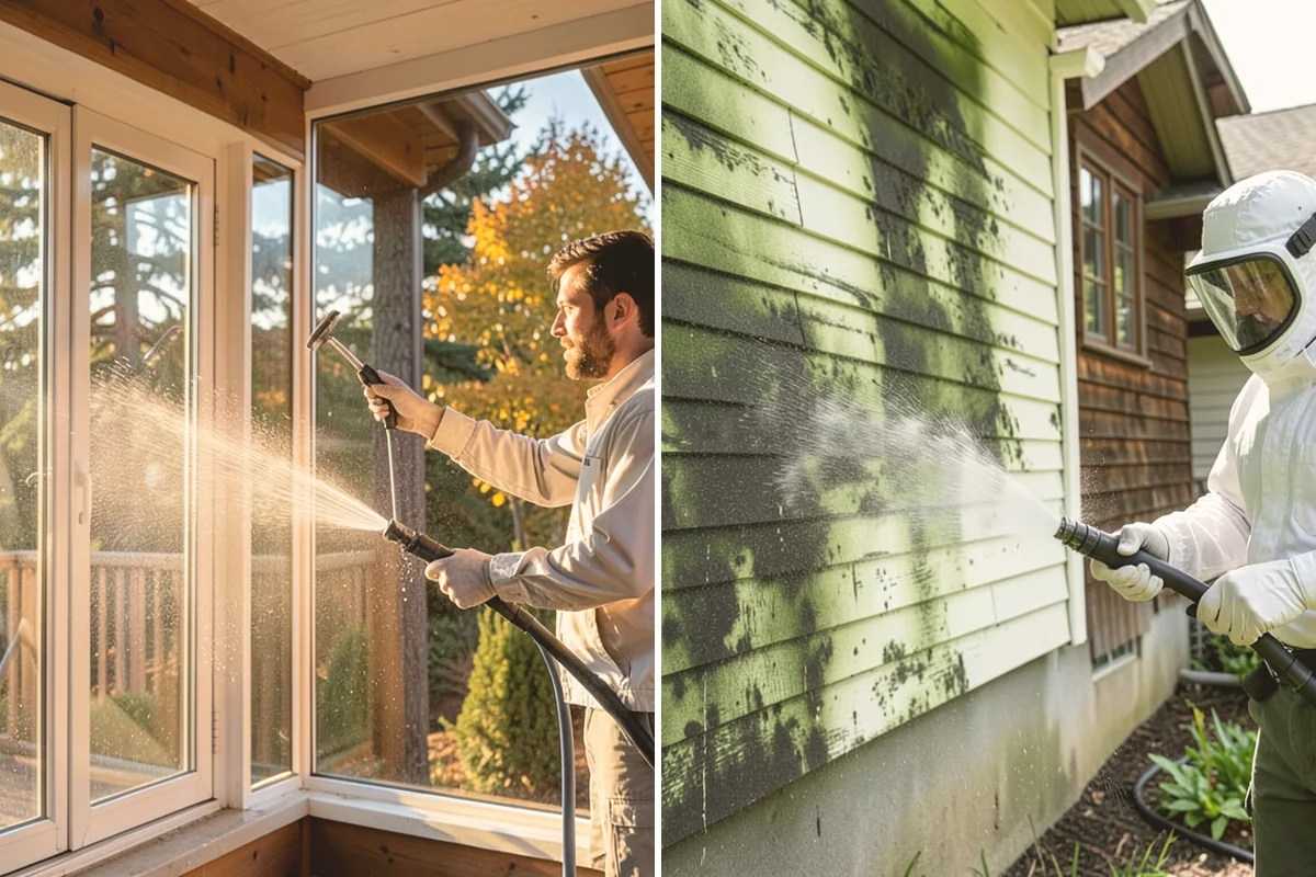 Full Exterior Cleaning Package in Milton, King County, WA - Soft wash the roof and treat moss and streaking