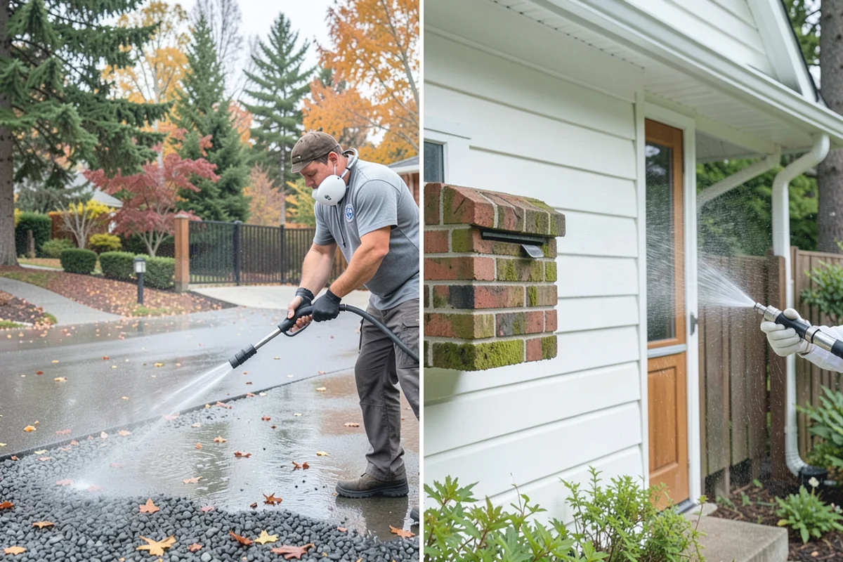 Full Exterior Cleaning Package in Roy, Pierce County, WA - Soft wash the roof and treat moss and streaking