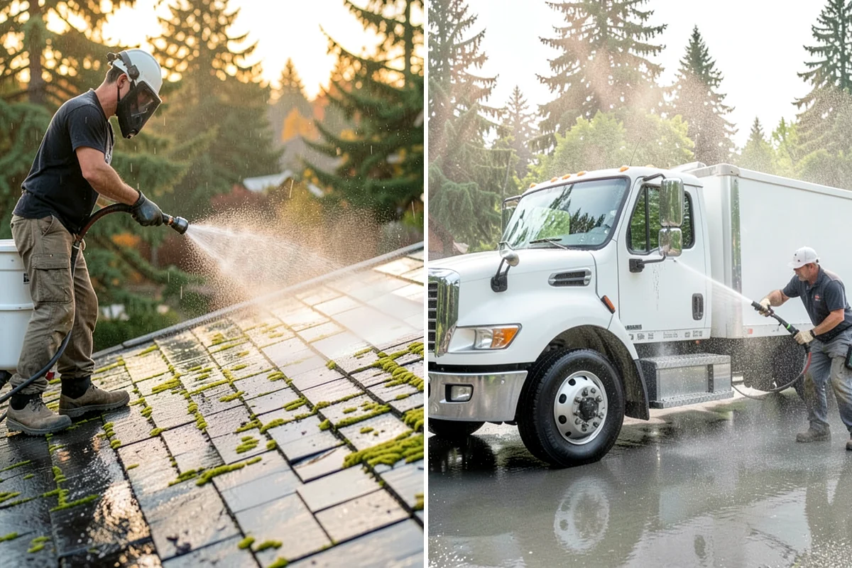 Full Exterior Cleaning Package in Sedro-Woolley, Skagit County, WA - Soft wash the roof and treat moss and streaking