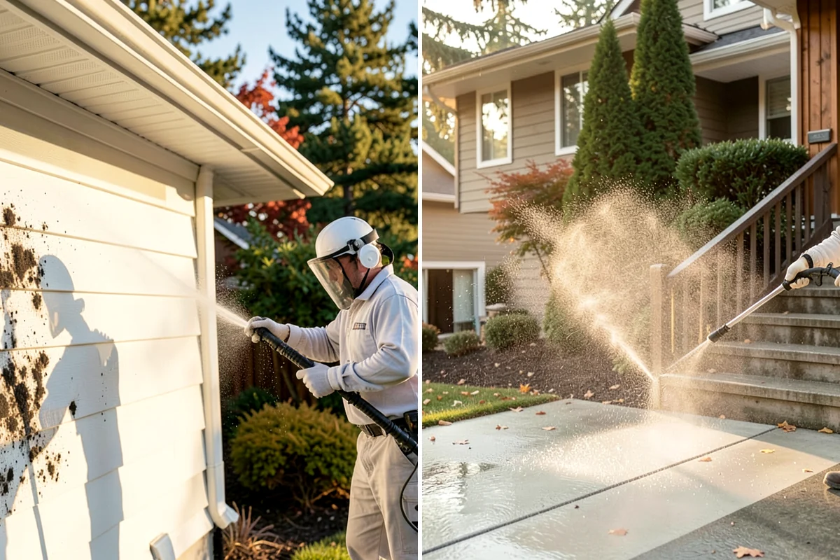 Full Exterior Cleaning Package in Snoqualmie, King County, WA - Soft wash the roof and treat moss and streaking
