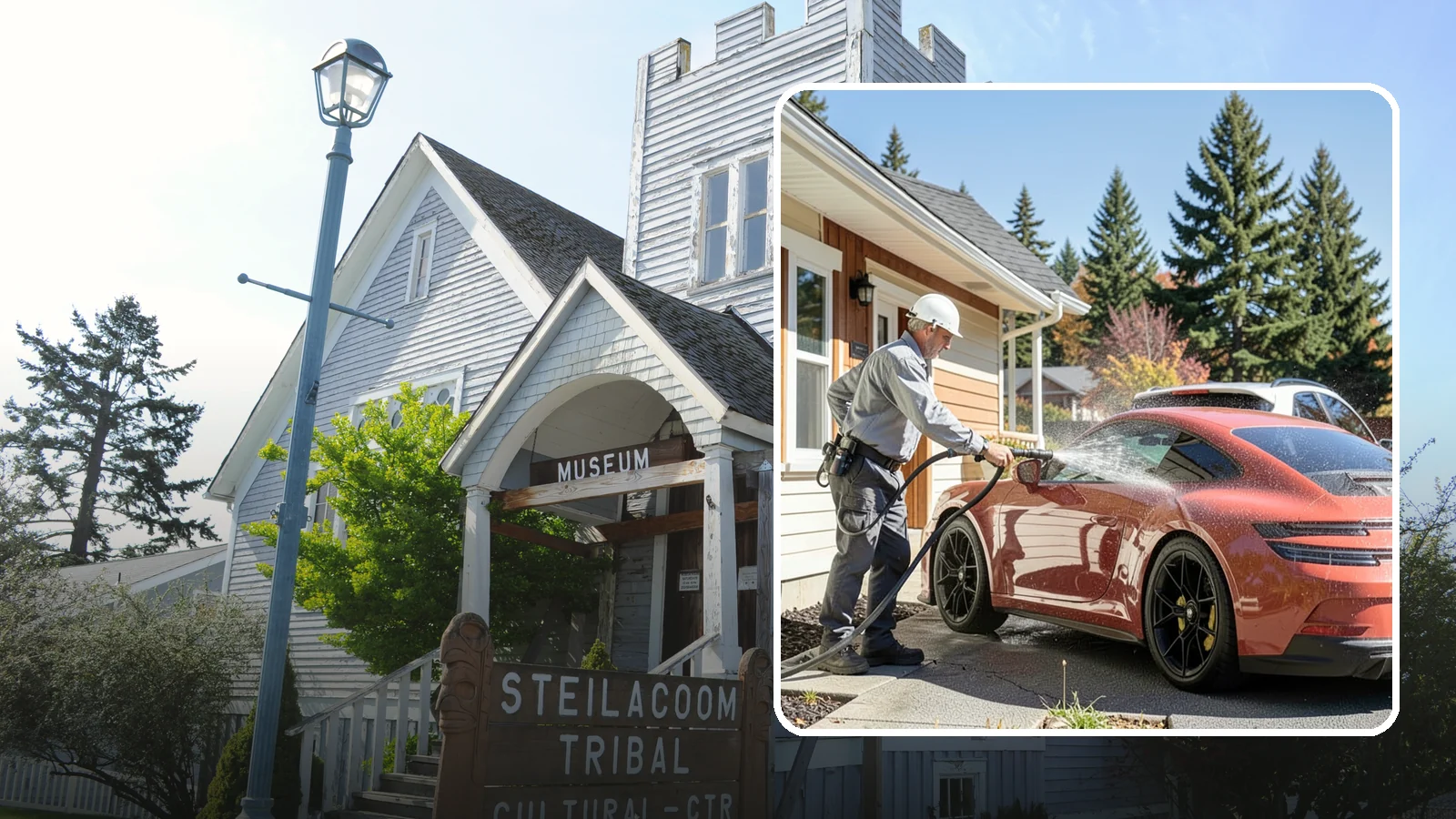 Full Exterior Cleaning Package in Steilacoom, Pierce County, WA - We clean every exterior surface, from roof and siding to driveway and walkways, for a top-to-bottom property reset.
