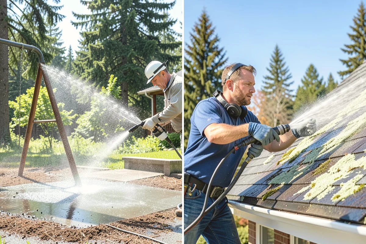 Full Exterior Cleaning Package in Steilacoom, Pierce County, WA - Soft wash the roof and treat moss and streaking