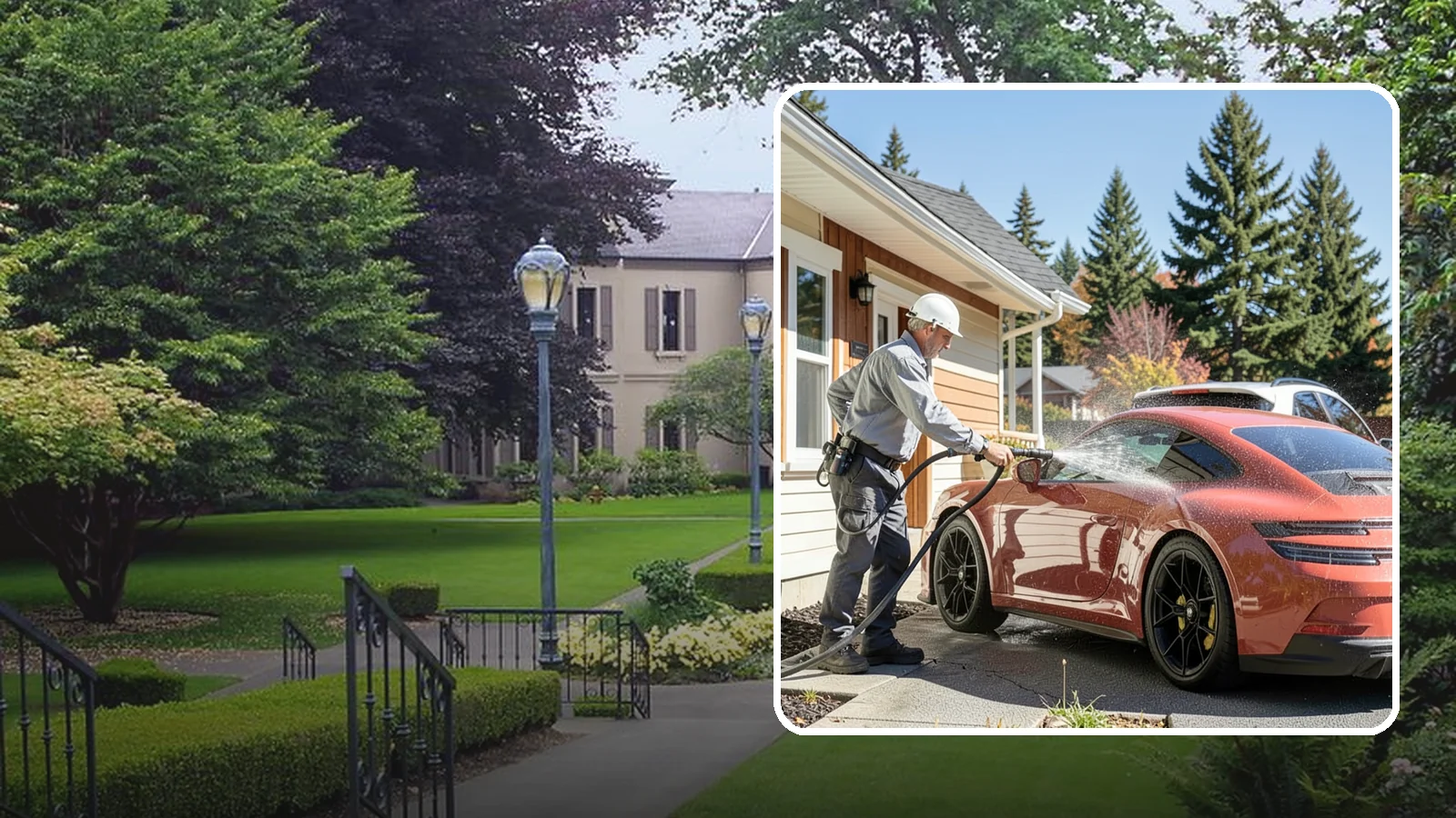 Full Exterior Cleaning Package in Woodinville, King County, WA - We clean every exterior surface, from roof and siding to driveway and walkways, for a top-to-bottom property reset.