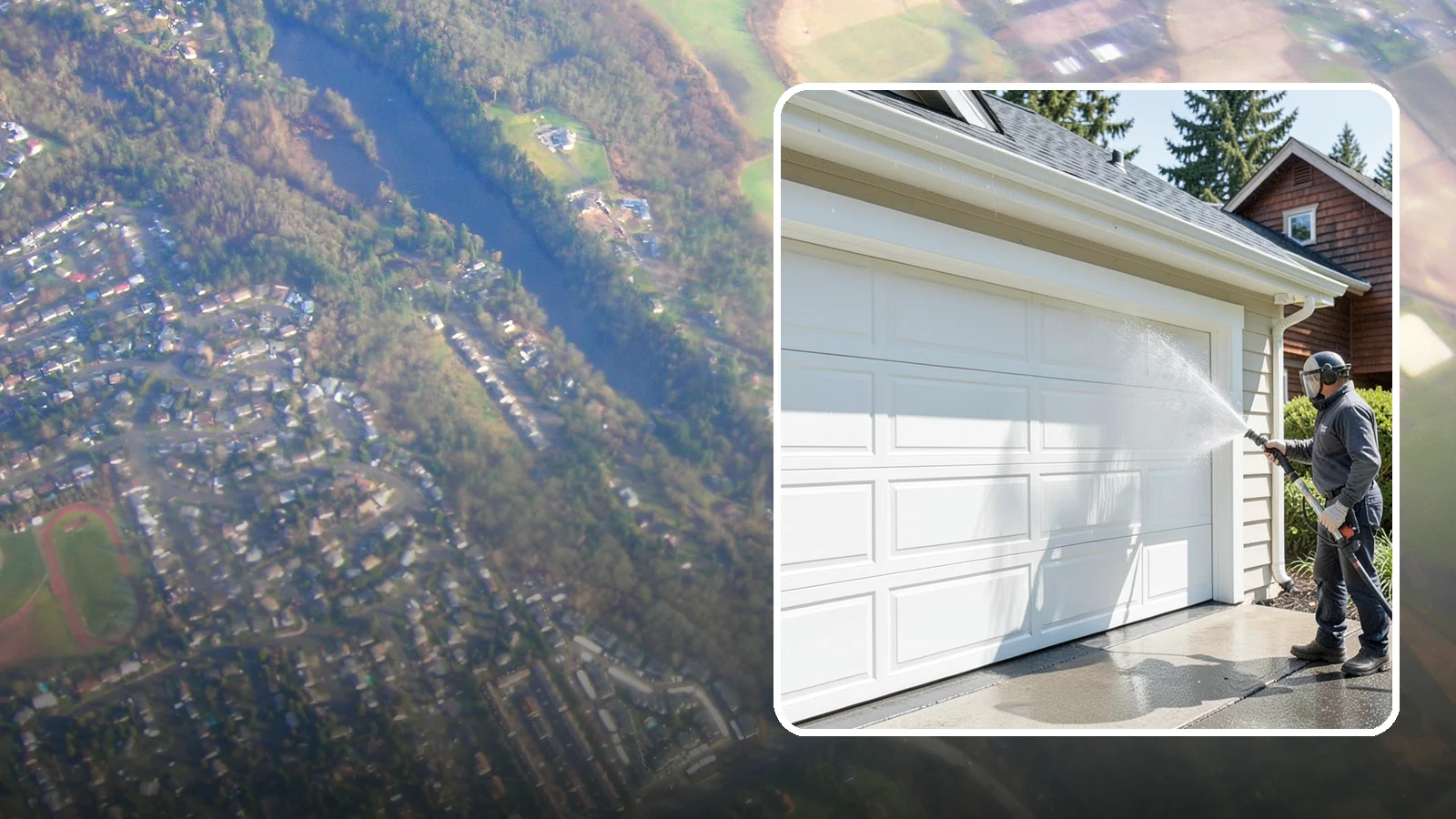 Garage Door Washing in Algona, King County, WA - We clean garage doors panel by panel to lift road film, pollen, and the gray oxidation that dulls Washington driveways.