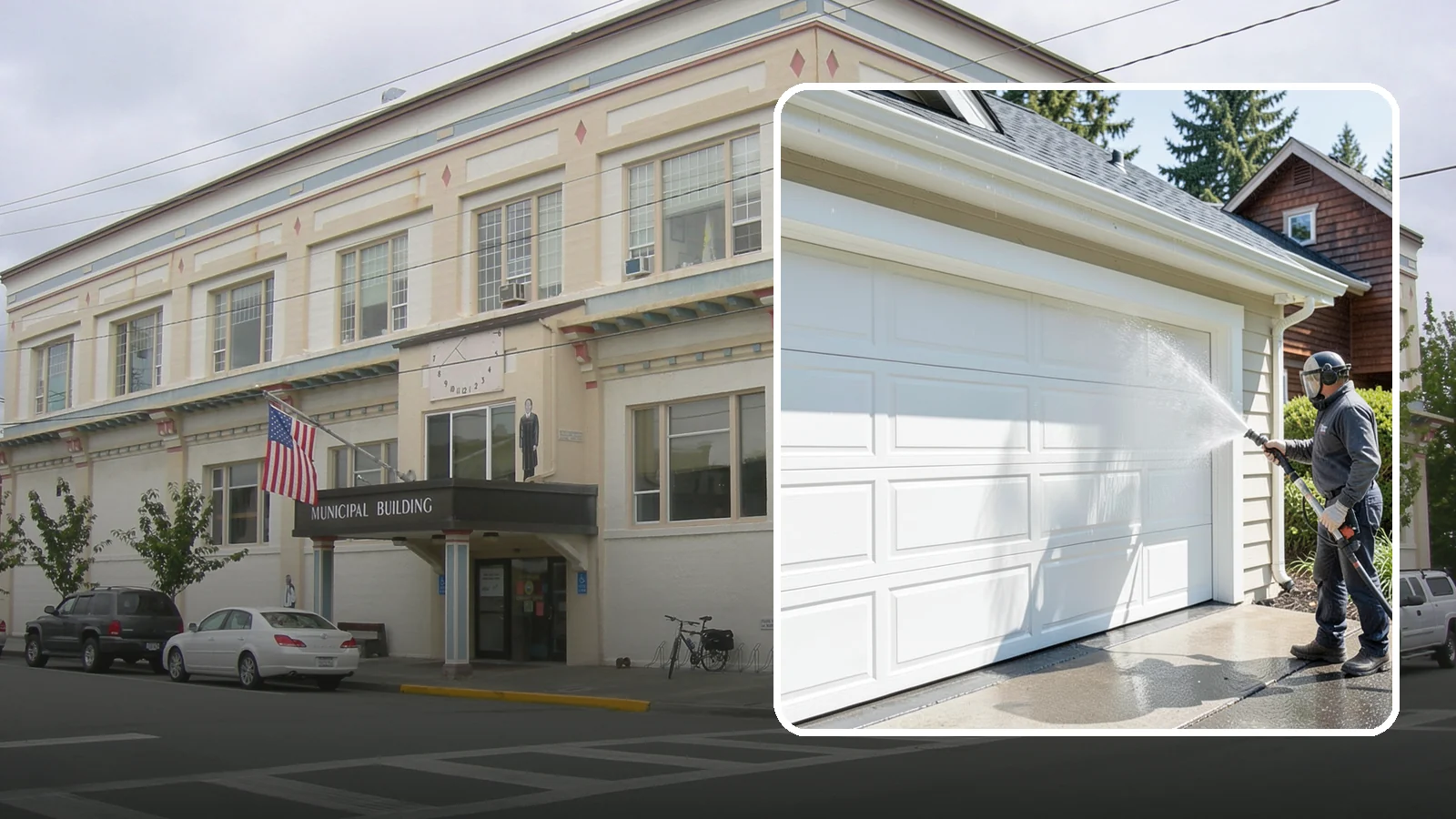 Garage Door Washing in Anacortes, Skagit County, WA - We clean garage doors panel by panel to lift road film, pollen, and the gray oxidation that dulls Washington driveways.