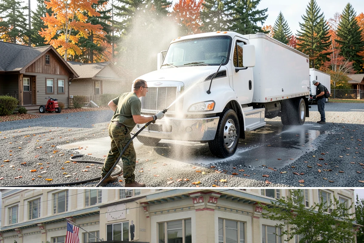 Garage Door Washing in Anacortes, Skagit County, WA - Spring is ideal for clearing the heavy cedar and cottonwood pollen that coats doors after a wet Northwest winter.