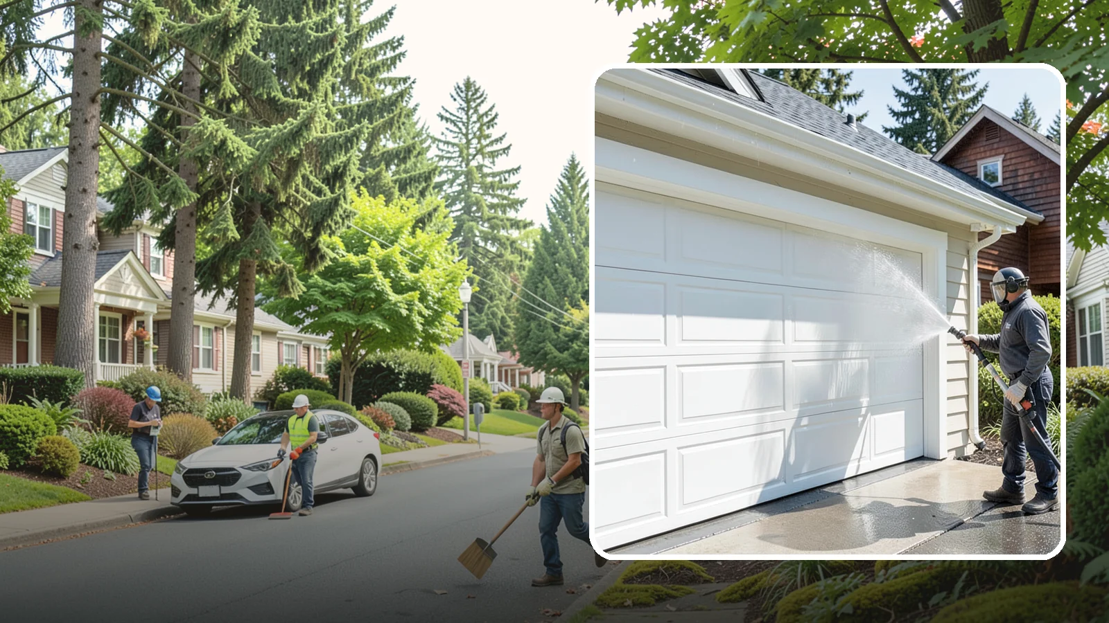 Garage Door Washing in Beaux Arts Village, King County, WA - We clean garage doors panel by panel to lift road film, pollen, and the gray oxidation that dulls Washington driveways.
