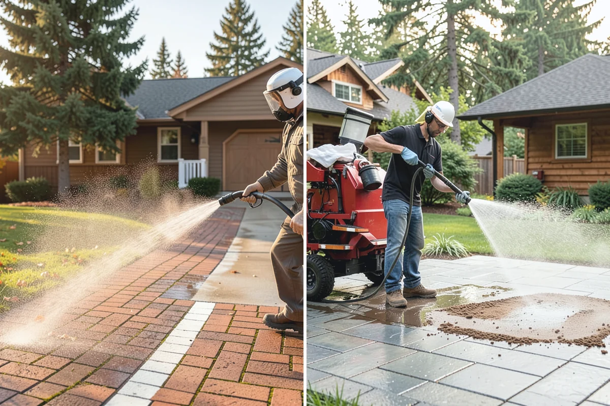 Garage Door Washing in Beaux Arts Village, King County, WA - Rinse loose dust and cobwebs from panels and track hardware