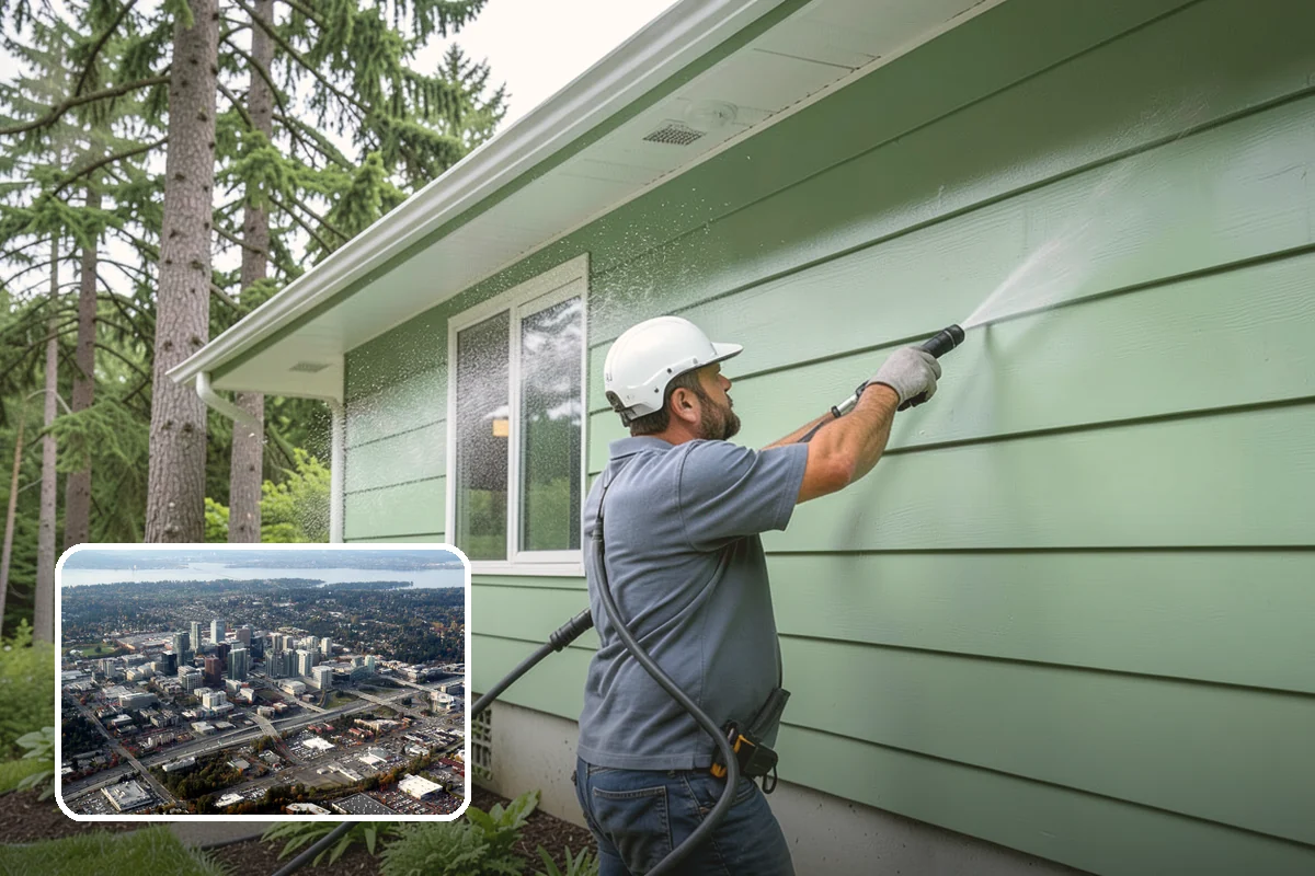 Garage Door Washing in Bellevue, King County, WA - Brightens the most prominent surface on your home's front elevation