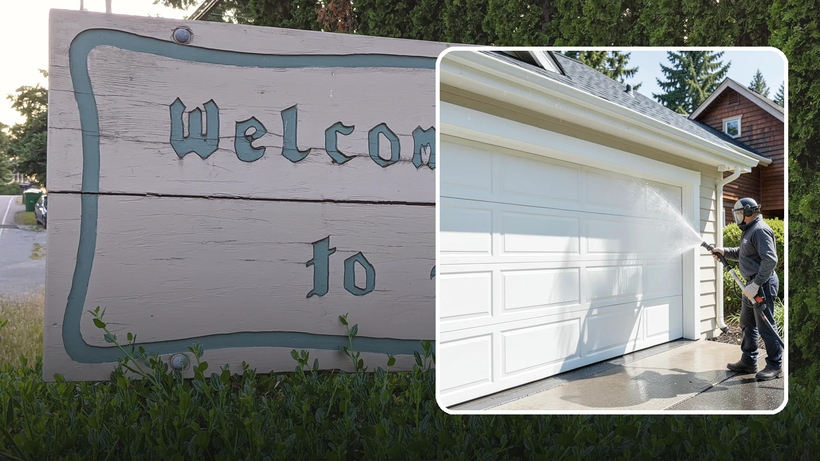 Garage Door Washing in Brier, Snohomish County, WA - We clean garage doors panel by panel to lift road film, pollen, and the gray oxidation that dulls Washington driveways.