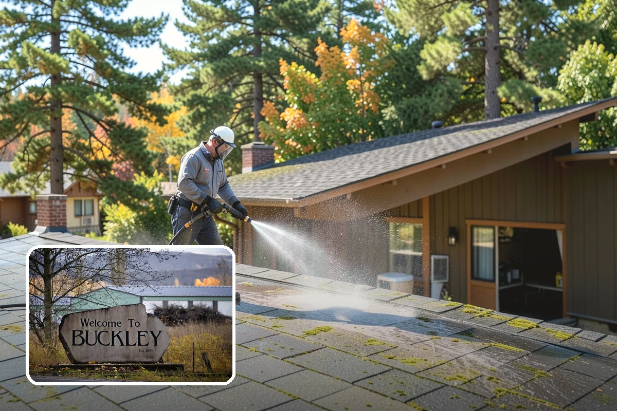 Garage Door Washing in Buckley, Pierce County, WA - Brightens the most prominent surface on your home's front elevation