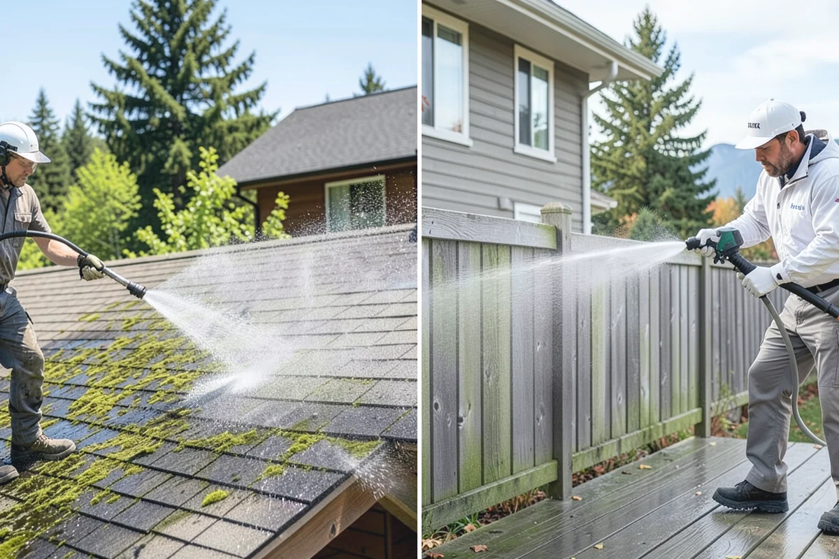 Garage Door Washing in Buckley, Pierce County, WA - Rinse loose dust and cobwebs from panels and track hardware