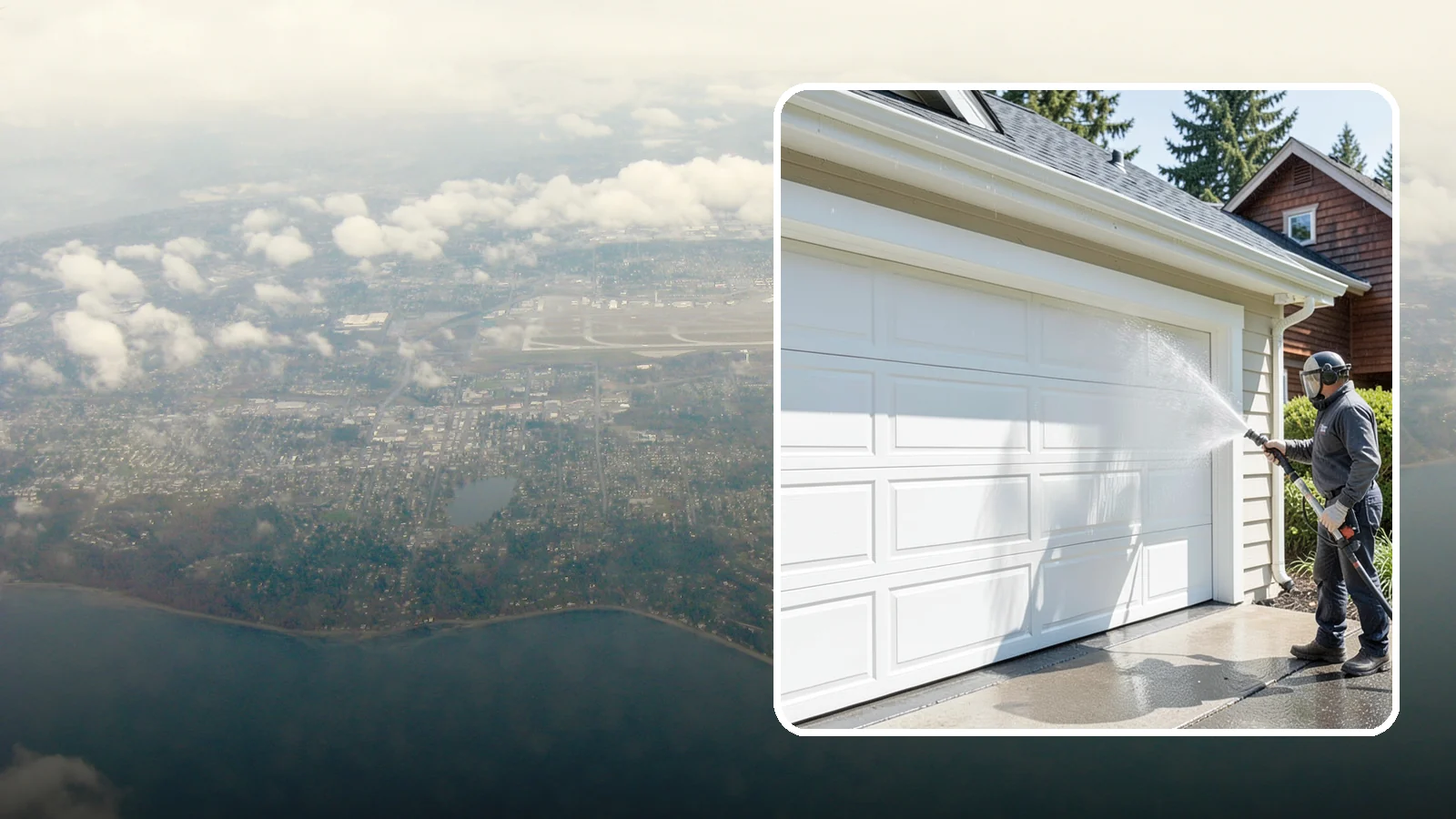 Garage Door Washing in Burien, King County, WA - We clean garage doors panel by panel to lift road film, pollen, and the gray oxidation that dulls Washington driveways.
