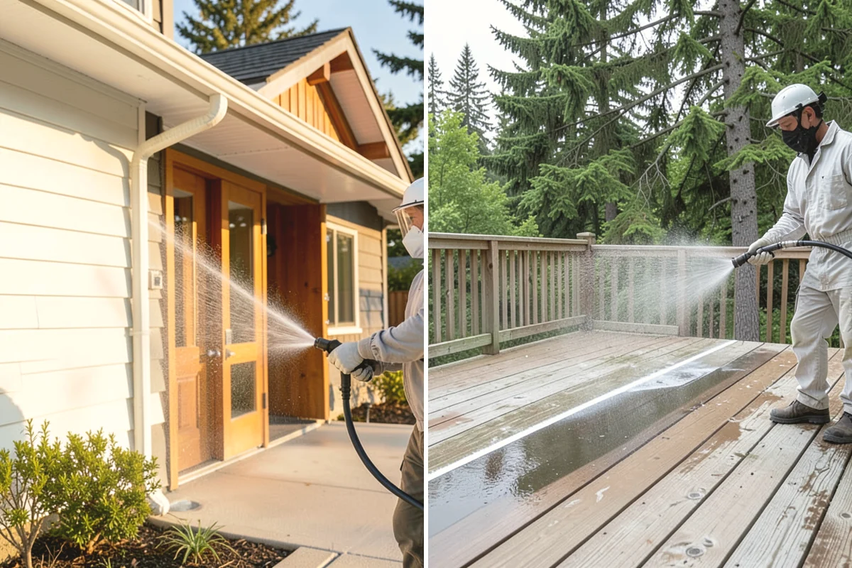 Garage Door Washing in Burlington, Skagit County, WA - Rinse loose dust and cobwebs from panels and track hardware