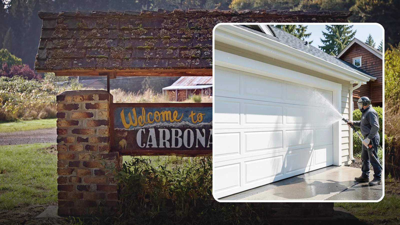 Garage Door Washing in Carbonado, Pierce County, WA - We clean garage doors panel by panel to lift road film, pollen, and the gray oxidation that dulls Washington driveways.