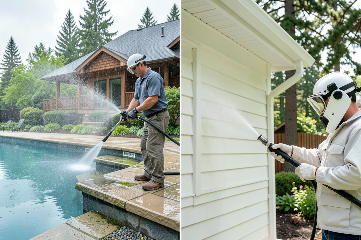 Garage Door Washing in Clyde Hill, King County, WA - Rinse loose dust and cobwebs from panels and track hardware