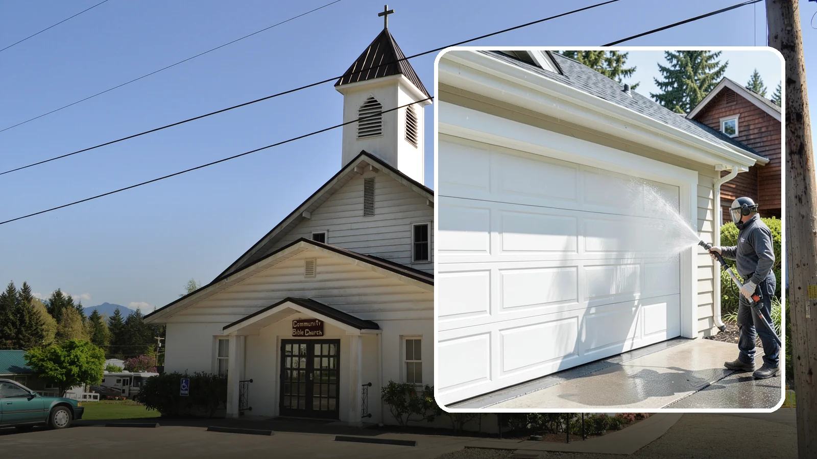 Garage Door Washing in Concrete, Skagit County, WA - We clean garage doors panel by panel to lift road film, pollen, and the gray oxidation that dulls Washington driveways.