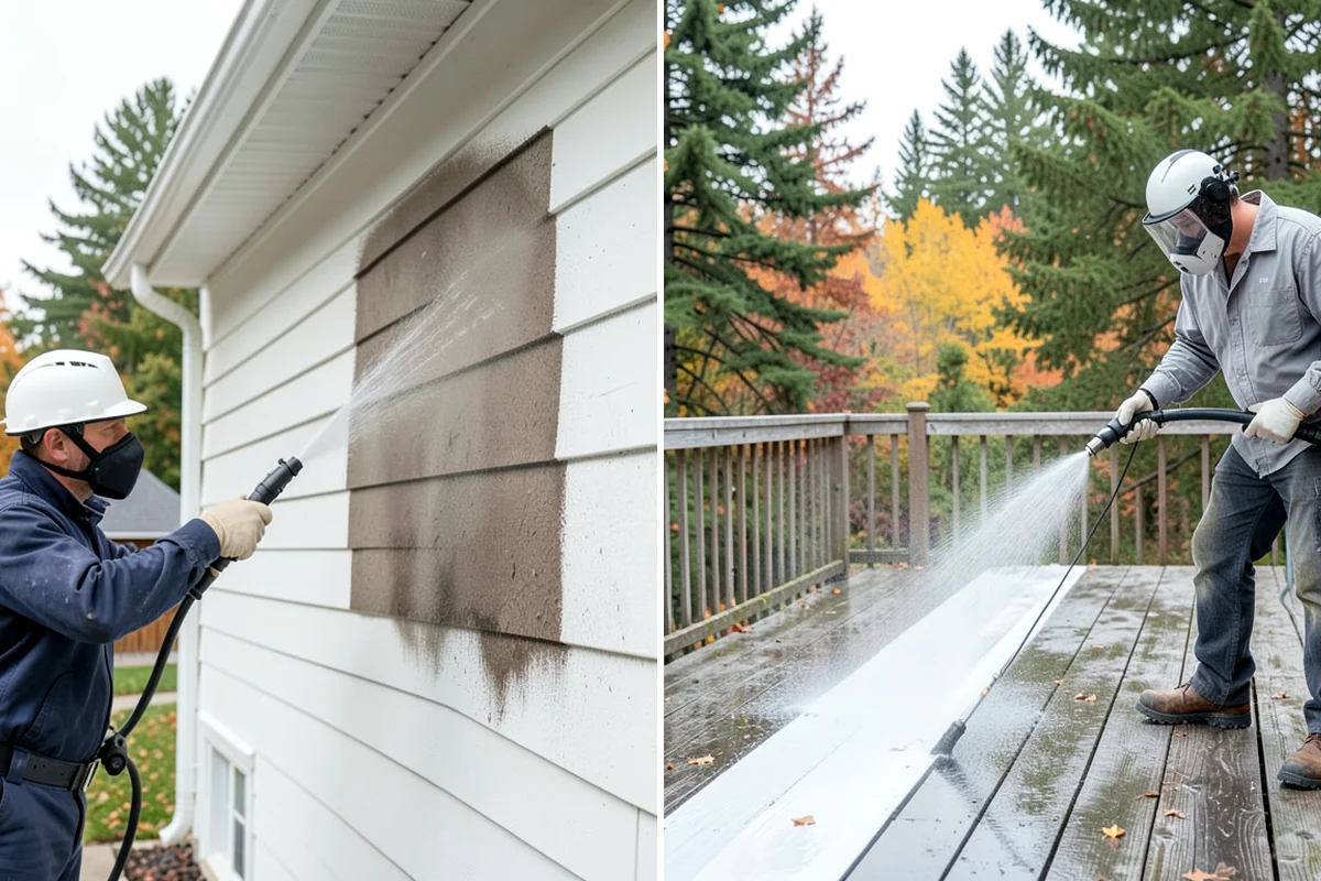 Garage Door Washing in Concrete, Skagit County, WA - Rinse loose dust and cobwebs from panels and track hardware