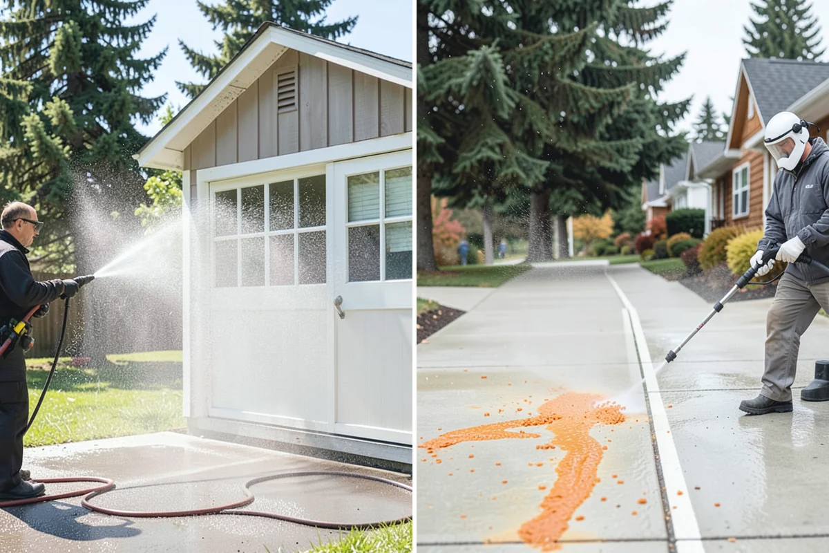 Garage Door Washing in Coupeville, Island County, WA - Rinse loose dust and cobwebs from panels and track hardware