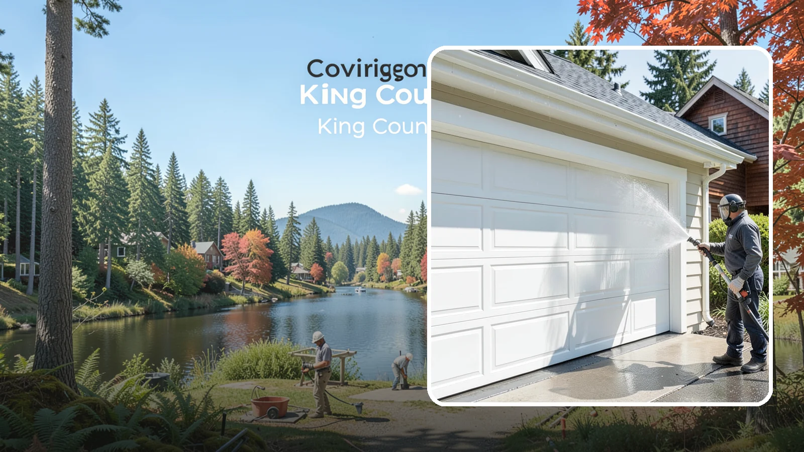 Garage Door Washing in Covington, King County, WA - We clean garage doors panel by panel to lift road film, pollen, and the gray oxidation that dulls Washington driveways.