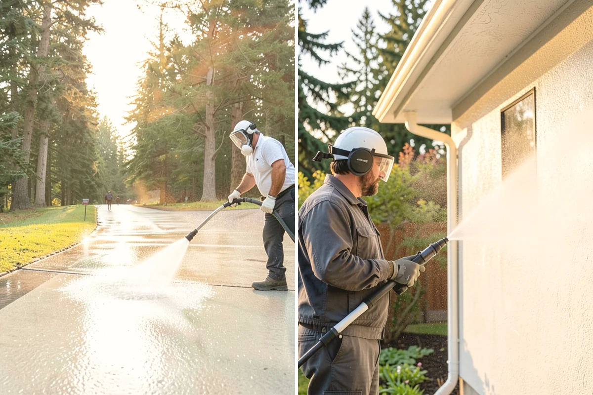 Garage Door Washing in Covington, King County, WA - Rinse loose dust and cobwebs from panels and track hardware