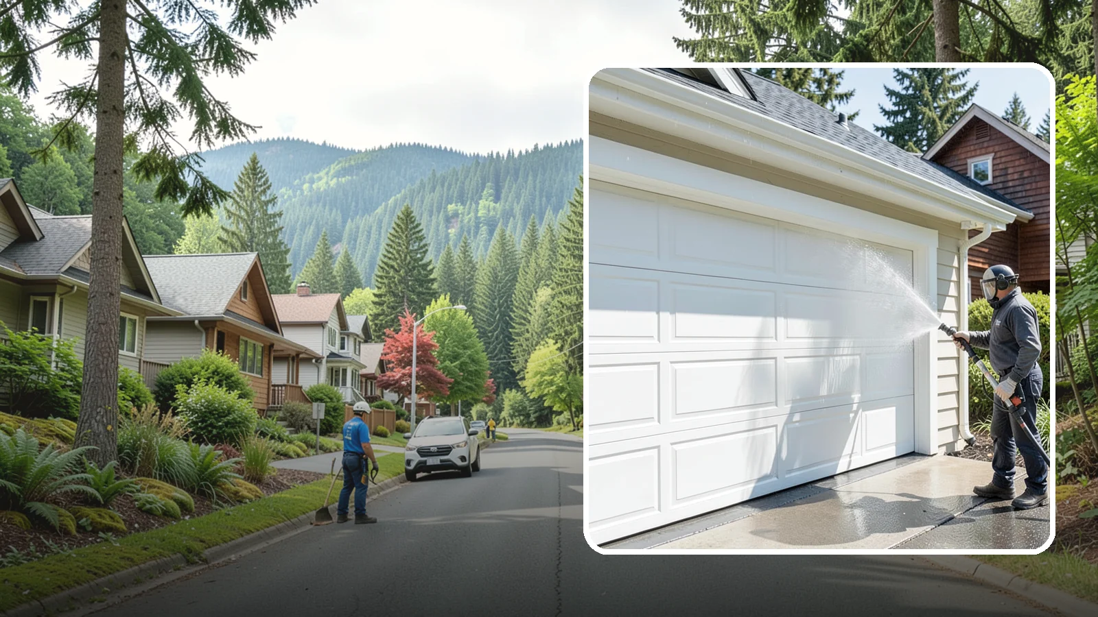 Garage Door Washing in Darrington, Snohomish County, WA - We clean garage doors panel by panel to lift road film, pollen, and the gray oxidation that dulls Washington driveways.