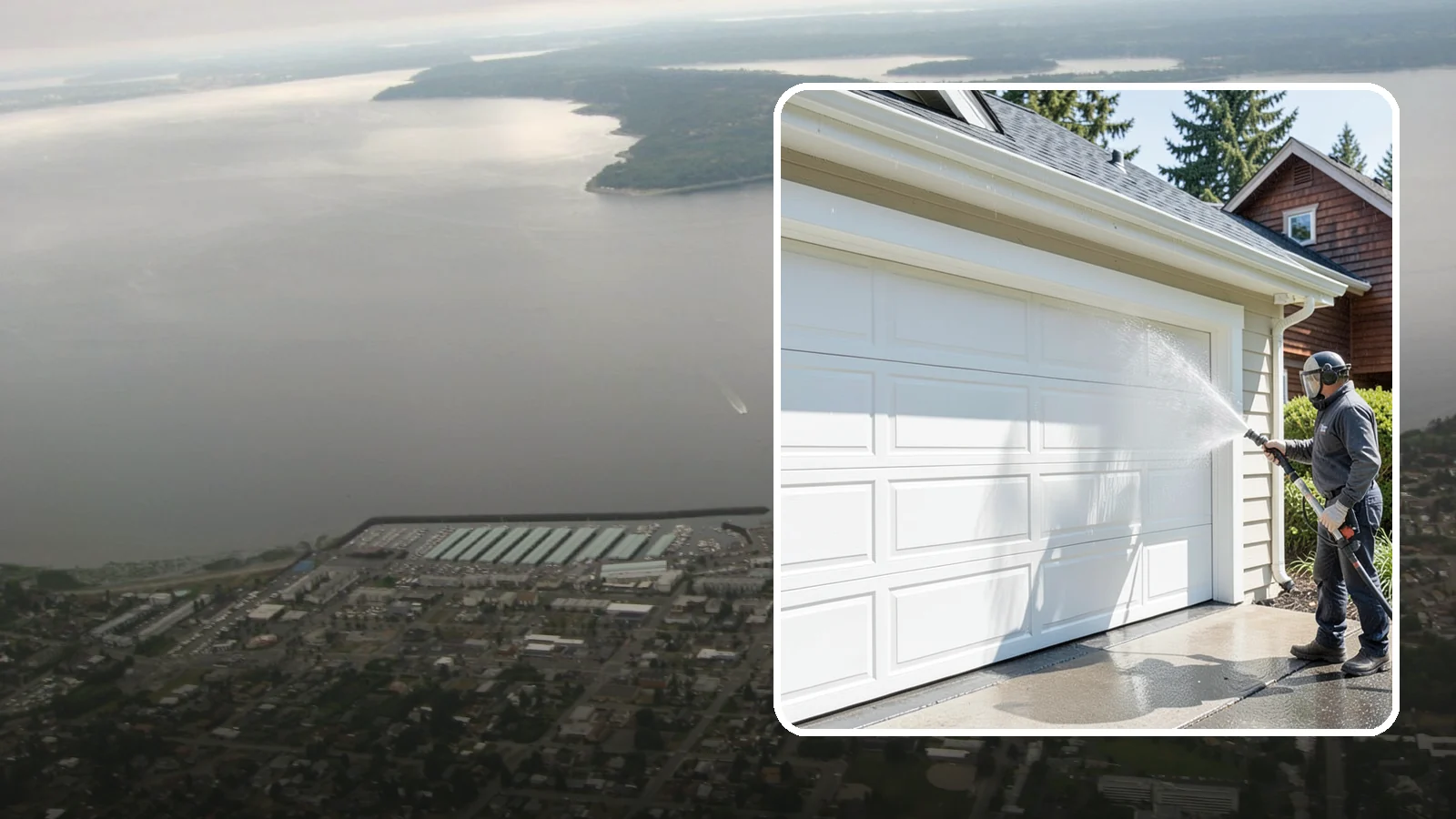 Garage Door Washing in Des Moines, King County, WA - We clean garage doors panel by panel to lift road film, pollen, and the gray oxidation that dulls Washington driveways.